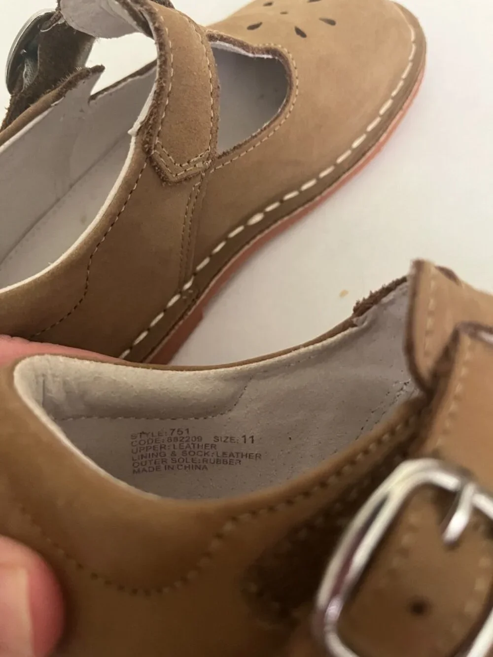 L' amourJoy Classic Nubuck Leather T-Strap Mary Jane Brown Size 11